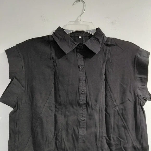 Womens Black Collared Sleeveless Shirt Dress Ruffle Hem Size L - Picture 9 of 13